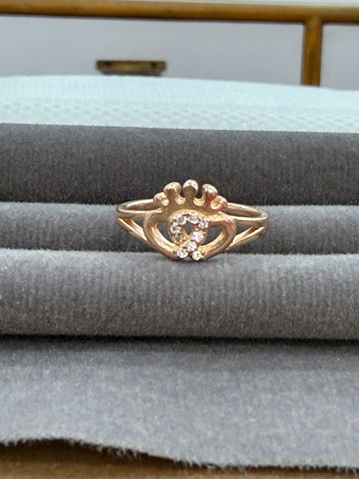92.5 Silver Rose Gold Plated Double Heart Crown Ring